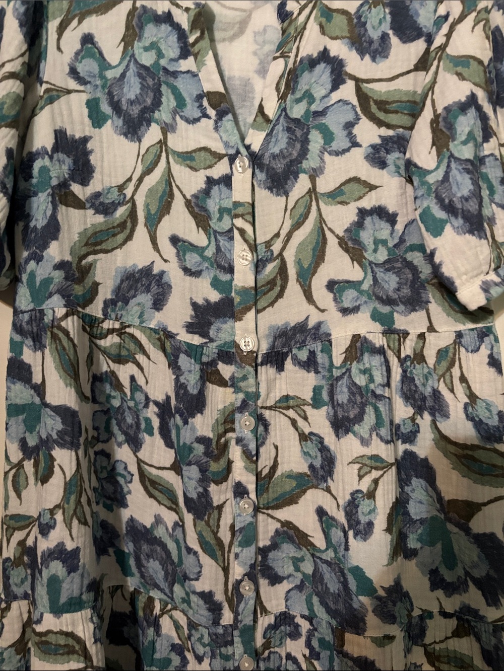 Garnet Hill Blue and Green Floral Button-Front Midi Dress - Picture 2 of 7